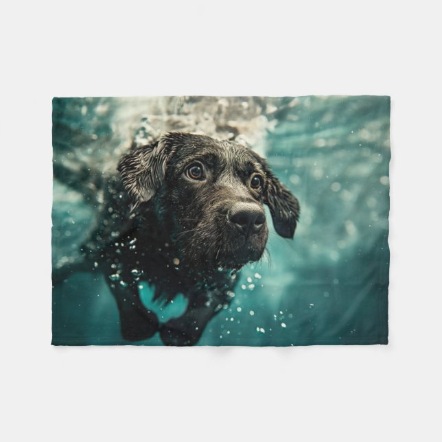 Swimming Labrador Puppy Underwater Design Fleece Blanket (Front (Horizontal))