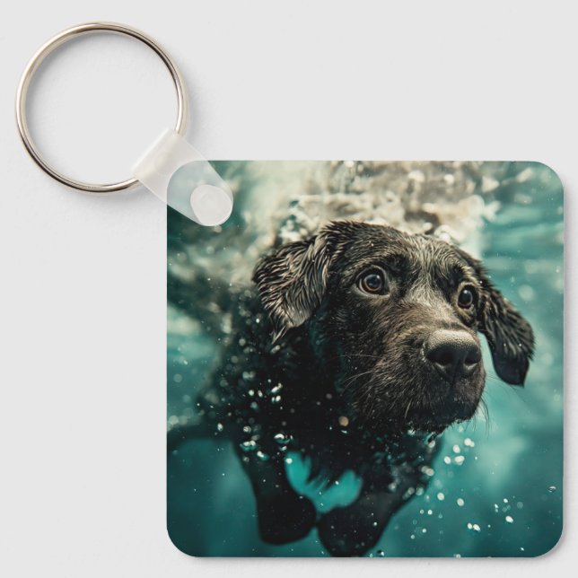 Swimming Labrador Puppy Underwater Design Keychain (Front)