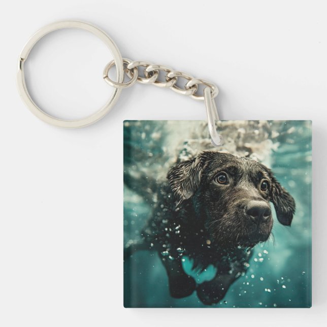 Swimming Labrador Puppy Underwater Design Keychain (Front)