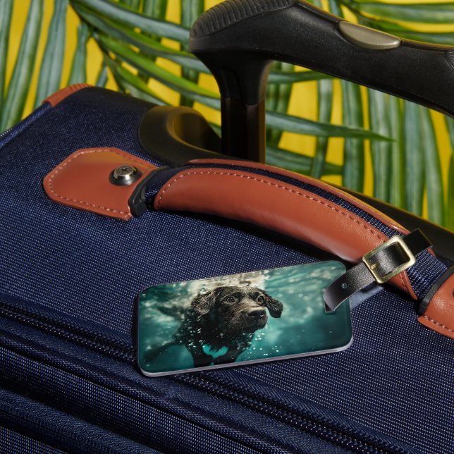 Swimming Labrador Puppy Underwater Design Luggage Tag (Front Insitu 3)
