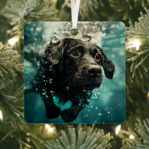 Swimming Labrador Puppy Underwater Design Metal Ornament