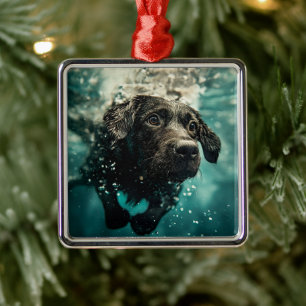 Swimming Labrador Puppy Underwater Design Metal Ornament