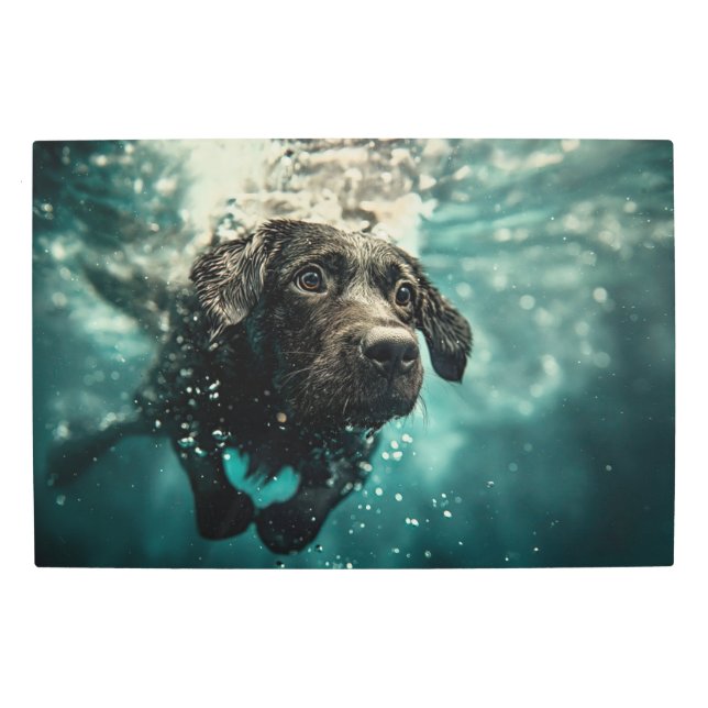 Swimming Labrador Puppy Underwater Design Metal Print (Front)