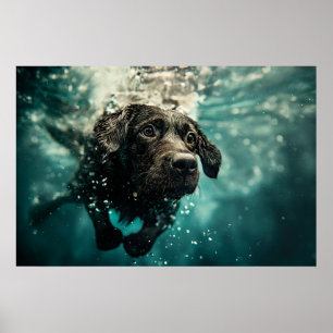 Swimming Labrador Puppy Underwater Design Poster