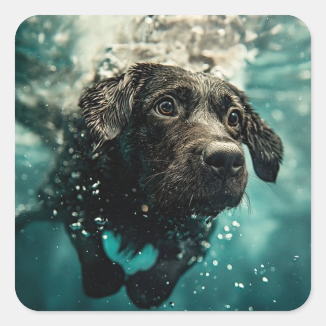 Swimming Labrador Puppy Underwater Design Square Sticker (Front)