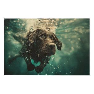 Swimming Labrador Puppy Underwater Design Wood Wall Art