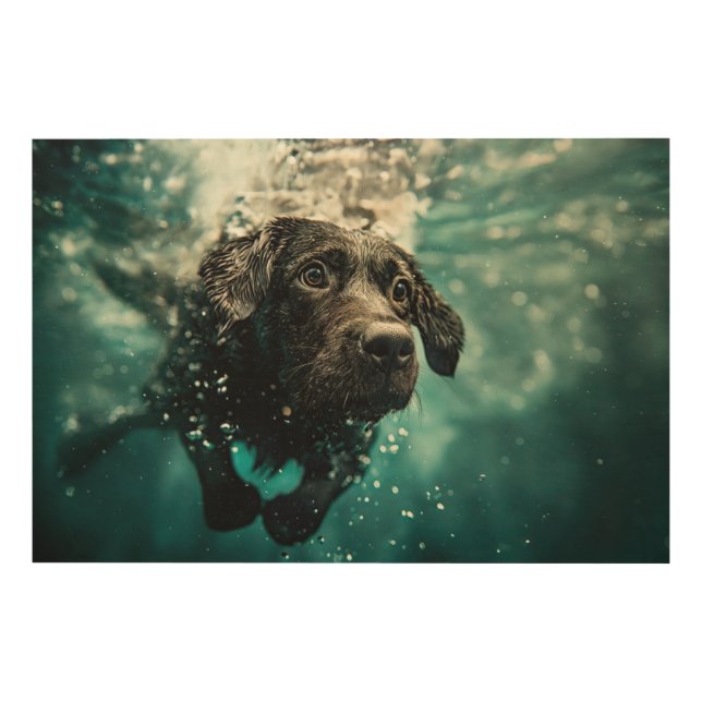 Swimming Labrador Puppy Underwater Design Wood Wall Art (Front)