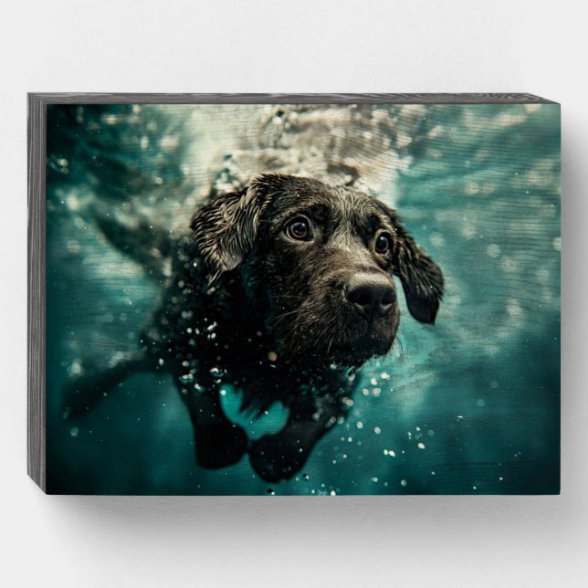 Swimming Labrador Puppy Underwater Design Wooden Box Sign (Front Horizontal)
