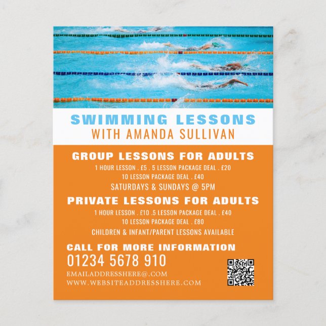 Swimming Lanes, Swimming Lesson Advertising Flyer (Front)