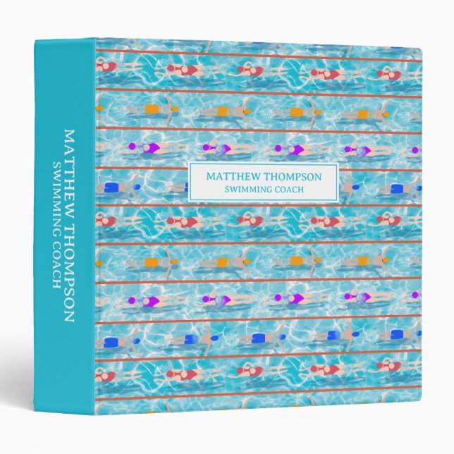 Swimming Laps Pool Swim Team Coach 3 Ring Binder (Front/Spine)