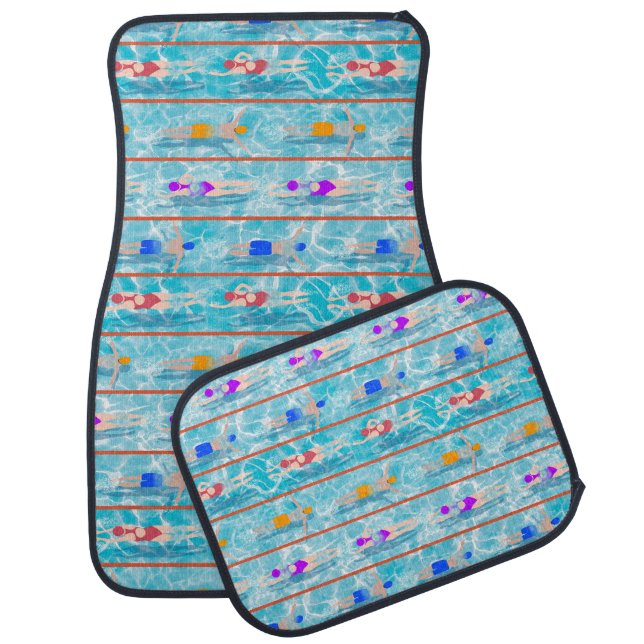 Swimming Laps Pool Swim Team Pattern Car Floor Mat (Set)