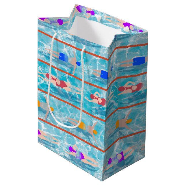 Swimming Laps Pool Swim Team Pattern Medium Gift Bag (Front Angled)