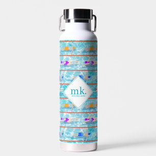Swimming Laps Pool Swim Team Pattern Monogram Water Bottle