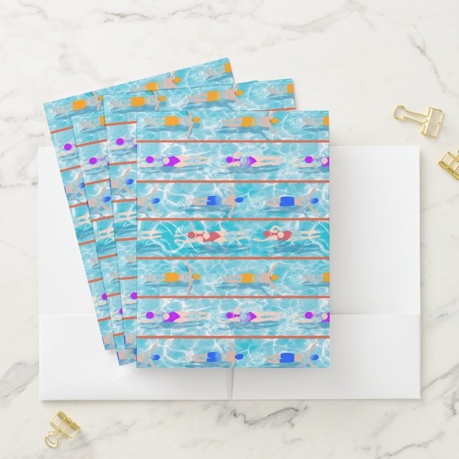 Swimming Laps Pool Swim Team Pattern Pocket Folder (In Situ)