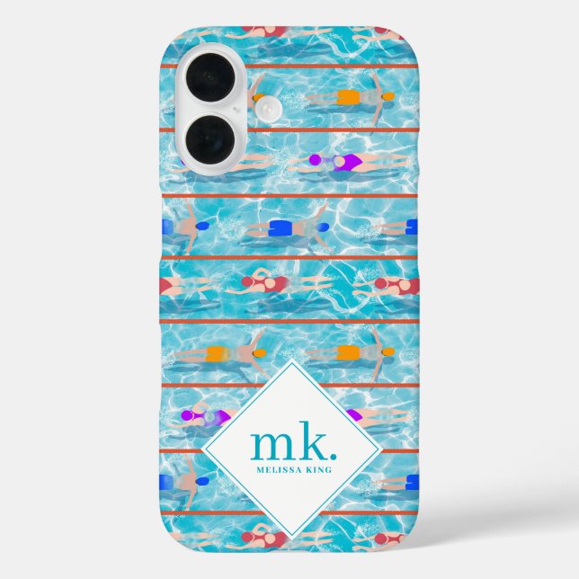 Swimming Laps Water Swim Team Pattern Monogram Case-Mate iPhone Case (Back)