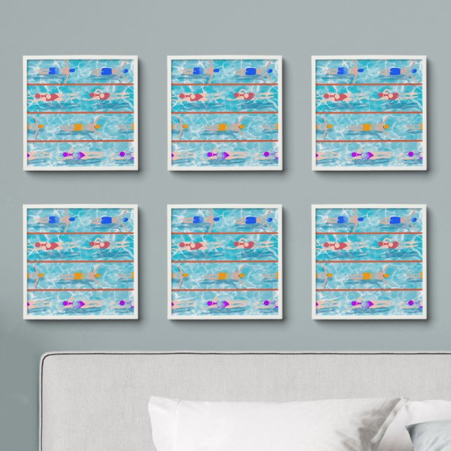 Swimming Laps Water Swim Team Seamless Pattern  Peel And Stick Photo Tile (Bedroom)