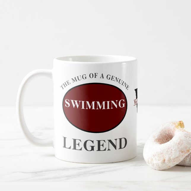 Swimming Legend Monogram Add Your Name Birthday Coffee Mug (With Donut)