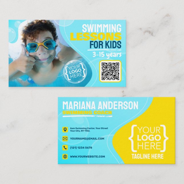 Swimming lessons for Kids, swimming instructor Business Card (Front/Back)
