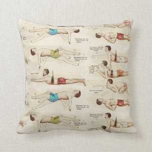 Swimming Lessons Vintage French Swimmers Throw Pillow