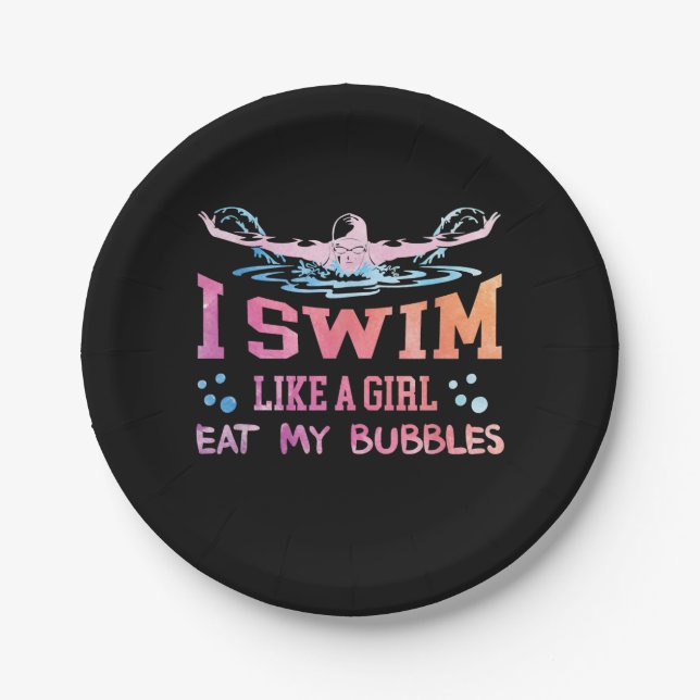 Swimming Lover - I Swim Like A Girl Paper Plates (Front)