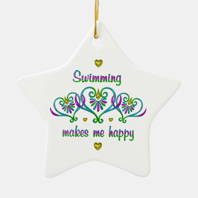 Swimming Makes Me Happy Ceramic Ornament (Front)