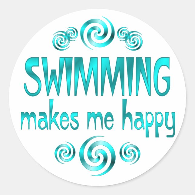 Swimming Makes Me Happy Classic Round Sticker (Front)