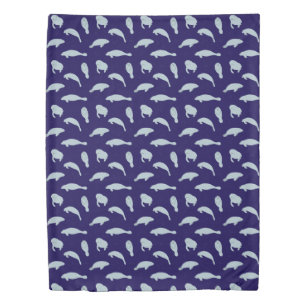 Swimming Manatees Pattern Blue Duvet Cover