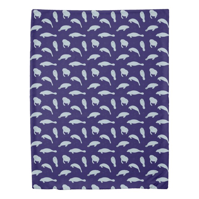 Swimming Manatees Pattern Blue Duvet Cover (Front)