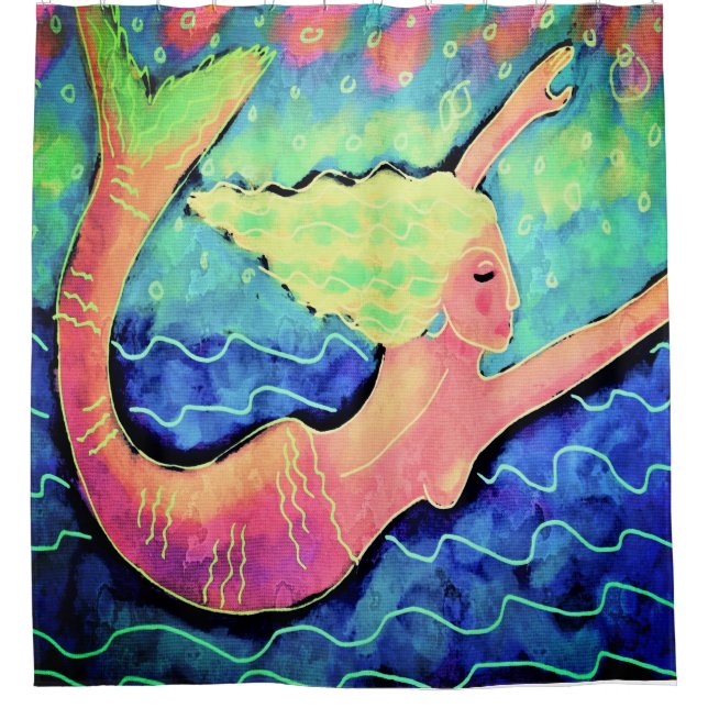 Swimming Mermaid Abstract Art Shower Curtain (Front)