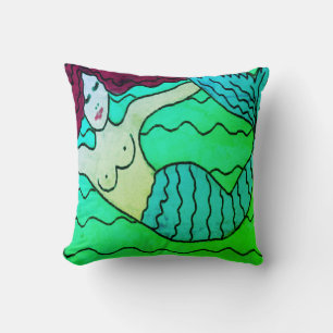 Swimming Mermaid Abstract Art Throw Pillow