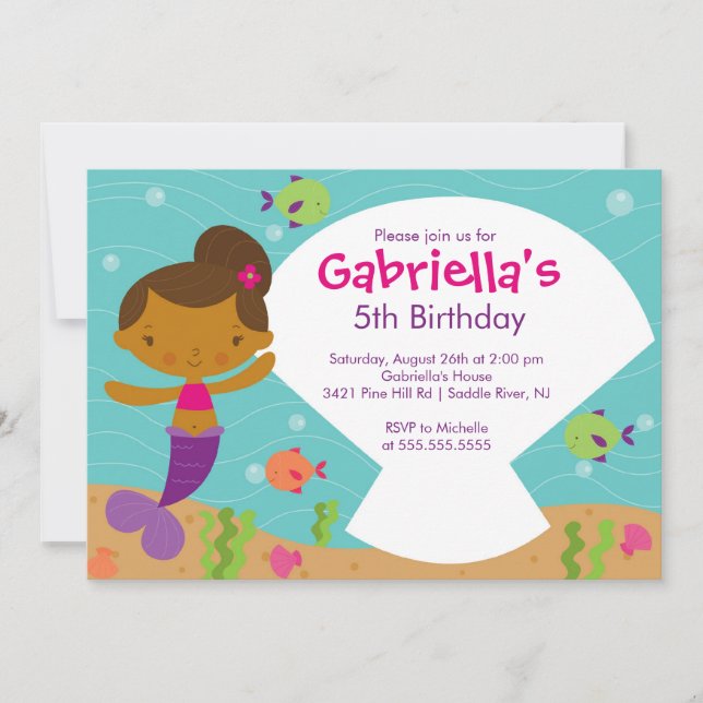 Swimming Mermaid Birthday Invitation (Front)