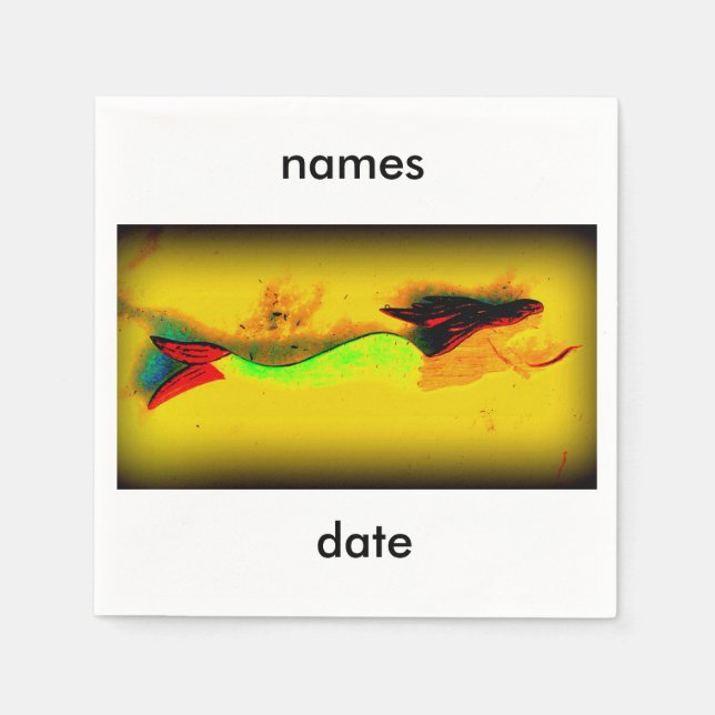 swimming mermaid personalized invitation napkins (Front)