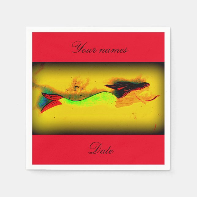 swimming mermaid personalized invitation paper napkins (Front)