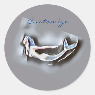 Swimming Mermaid Thunder_Cove Grey Classic Round Sticker