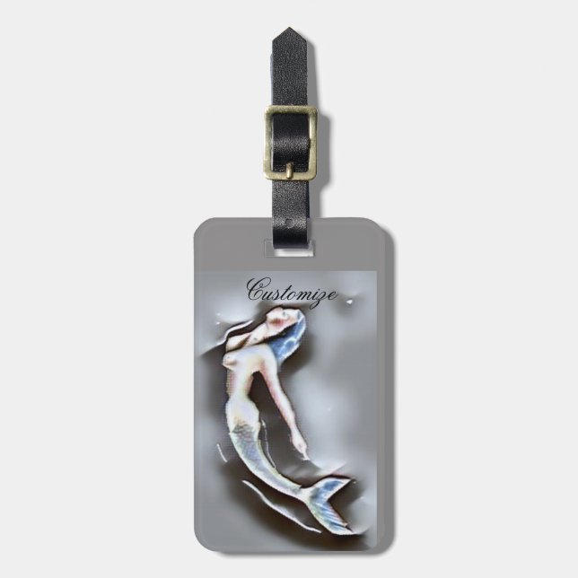 Swimming Mermaid Thunder_Cove Grey Luggage Tag (Front Vertical)