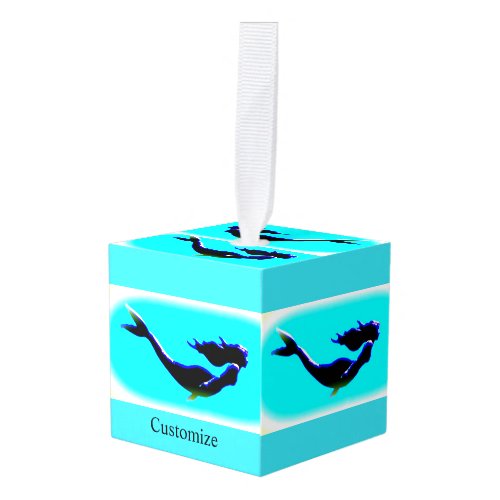 swimming mermaids cube ornament