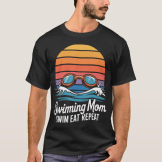 Swimming Mom Swim Eat Repeat Retro T-Shirt
