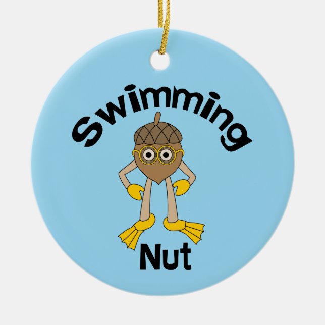 Swimming Nut Text  Ceramic Ornament (Front)
