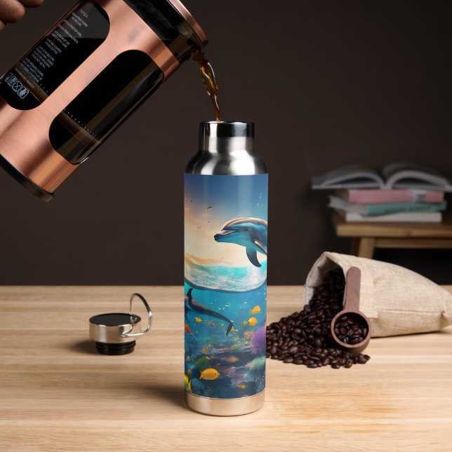 Swimming Ocean Dolphins Water Bottle (Coffee)