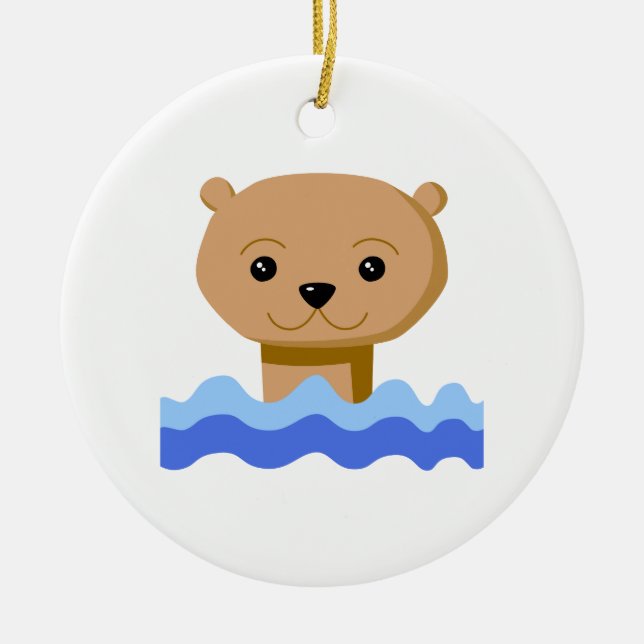 Swimming Otter. Ceramic Ornament (Front)