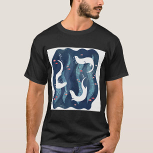 Swimming otters on navy blue T-Shirt