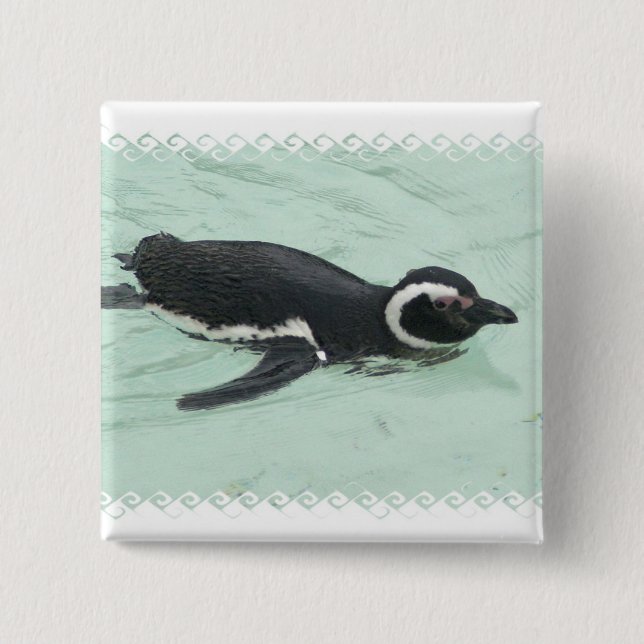 Swimming Penguin Square Pin (Front)