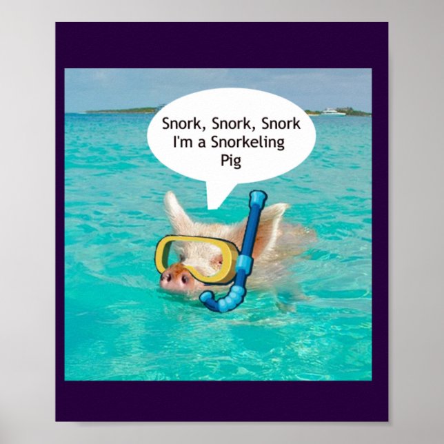 Swimming Pig is snorkeling in the Pond Poster (Front)