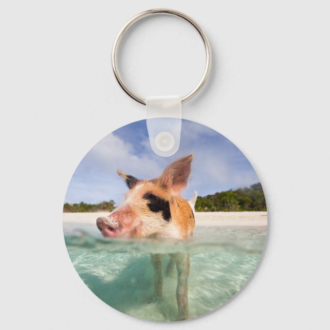 Swimming pig of Exuma Keychain (Front)