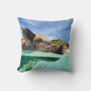 Swimming pig of Exuma Throw Pillow