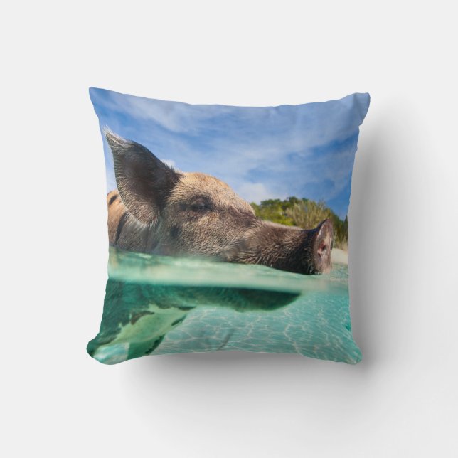 Swimming pig of Exuma Throw Pillow (Front)