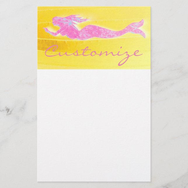 swimming pink mermaid stationery (Front)