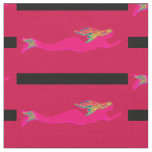 swimming pink mermaids on red/black fabric