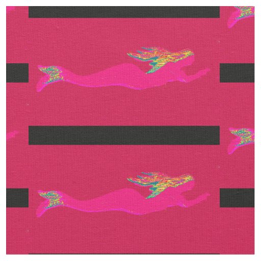 swimming pink mermaids on red/black fabric