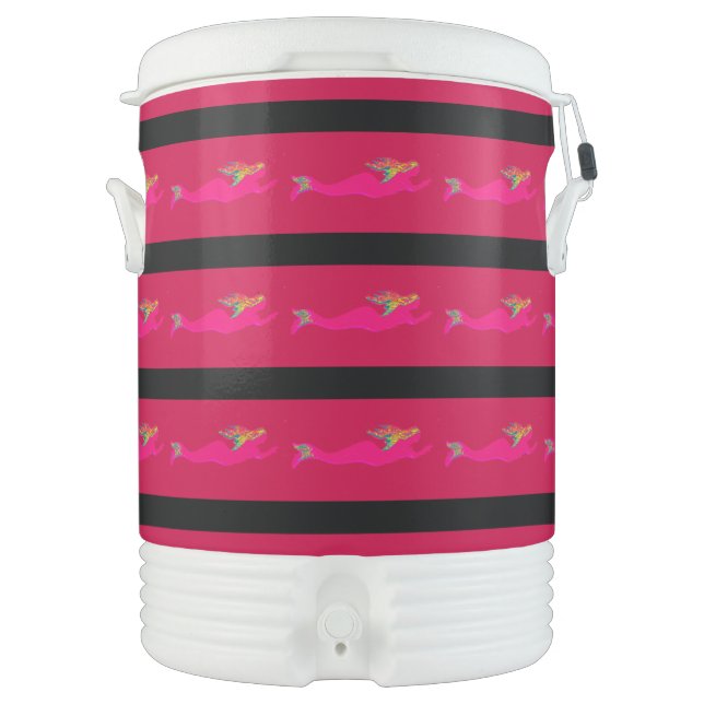 Swimming pink mermaids red  beverage cooler (Front)